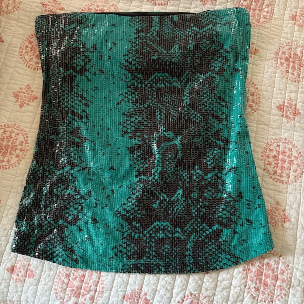 Vintage Sequin Y2K Snake Print Bongo Blue Green Tube Top